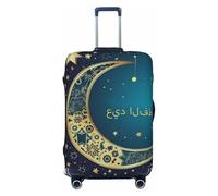 QSMBNET Travel Luggage Cover Eid al-Fitr crescent moon and stars Spandex Suitcase Protector Washable Baggage Covers Fashion Elastic Scratch-Resistant Luggage Cover Protector Fits 18-32 Inch Luggage