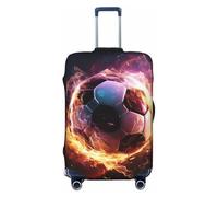 QSMBNET Travel Luggage Cover Fire Soccer Ball Spandex Suitcase Protector Washable Baggage Covers Fashion Elastic Scratch-Resistant Luggage Cover Protector Fits 18-32 Inch Luggage, Black, M