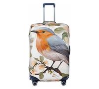 QSMBNET Travel Luggage Cover Floral Print Watercolor Robin Bird Spandex Suitcase Protector Washable Baggage Covers Fashion Elastic Scratch-Resistant Luggage Cover Protector Fits 18-32 Inch Luggage