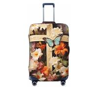 QSMBNET Travel Luggage Cover Flower branches on the cross Spandex Suitcase Protector Washable Baggage Covers Fashion Elastic Scratch-Resistant Luggage Cover Protector Fits 18-32 Inch Luggage, Black, S