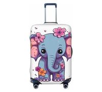 QSMBNET Travel Luggage Cover Flower cartoon elephant Spandex Suitcase Protector Washable Baggage Covers Fashion Elastic Scratch-Resistant Luggage Cover Protector Fits 18-32 Inch Luggage, Black, L