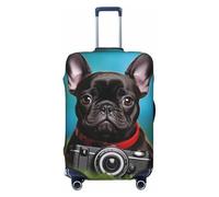 QSMBNET Travel Luggage Cover French bulldog puppy with camera Spandex Suitcase Protector Washable Baggage Covers Fashion Elastic Scratch-Resistant Luggage Cover Protector Fits 18-32 Inch Luggage