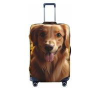 QSMBNET Travel Luggage Cover Golden Retriever Sunflower Spandex Suitcase Protector Washable Baggage Covers Fashion Elastic Scratch-Resistant Luggage Cover Protector Fits 18-32 Inch Luggage, Black, M