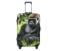 QSMBNET Travel Luggage Cover Gorilla in the Grass Spandex Suitcase Protector Washable Baggage Covers Fashion Elastic Scratch-Resistant Luggage Cover Protector Fits 18-32 Inch Luggage, Black, L