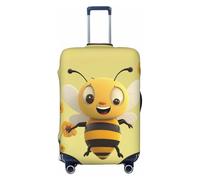 QSMBNET Travel Luggage Cover Happy bee Spandex Suitcase Protector Washable Baggage Covers Fashion Elastic Scratch-Resistant Luggage Cover Protector Fits 18-32 Inch Luggage, Black, L