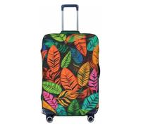 QSMBNET Travel Luggage Cover Jungle colorful leaves Spandex Suitcase Protector Washable Baggage Covers Fashion Elastic Scratch-Resistant Luggage Cover Protector Fits 18-32 Inch Luggage, Black, XL