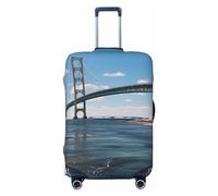 QSMBNET Travel Luggage Cover Mackinac Suspension Bridge Spandex Suitcase Protector Washable Baggage Covers Fashion Elastic Scratch-Resistant Luggage Cover Protector Fits 18-32 Inch Luggage, Black, L