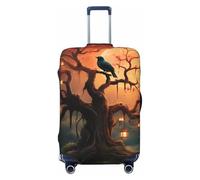 QSMBNET Travel Luggage Cover Mysterious Tree Birds Spandex Suitcase Protector Washable Baggage Covers Fashion Elastic Scratch-Resistant Luggage Cover Protector Fits 18-32 Inch Luggage, Black, L