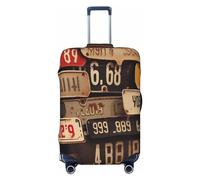 QSMBNET Travel Luggage Cover Old License Plate Spandex Suitcase Protector Washable Baggage Covers Fashion Elastic Scratch-Resistant Luggage Cover Protector Fits 18-32 Inch Luggage, Black, S