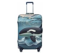 QSMBNET Travel Luggage Cover Orca Killer Whale Spandex Suitcase Protector Washable Baggage Covers Fashion Elastic Scratch-Resistant Luggage Cover Protector Fits 18-32 Inch Luggage, Black, M