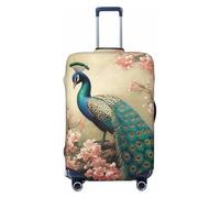 QSMBNET Travel Luggage Cover Oriental Peacock on Flower Tree Spandex Suitcase Protector Washable Baggage Covers Fashion Elastic Scratch-Resistant Luggage Cover Protector Fits 18-32 Inch Luggage, Black