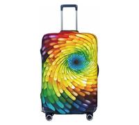 QSMBNET Travel Luggage Cover Rainbow swirl Spandex Suitcase Protector Washable Baggage Covers Fashion Elastic Scratch-Resistant Luggage Cover Protector Fits 18-32 Inch Luggage, Black, M