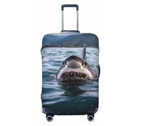 QSMBNET Travel Luggage Cover Shark in the lake Spandex Suitcase Protector Washable Baggage Covers Fashion Elastic Scratch-Resistant Luggage Cover Protector Fits 18-32 Inch Luggage, Black, XL