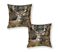 QSMGHKD Pack of 2 Cushion Covers 40×40 cm,Camouflage Deer Print Square Throw Pillow Cases,Decorative Sofa Pillowcases with Invisible Zipper for Couch Livingroom Bedroom Sofa Bed,16"×16"