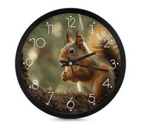 QSMGHKD Round Wall Clock 10 Inch,Wildlife Forest Squirrel PrintModern Wall Clocks,Large Wall Clock Decor for Home Kitchen Living Room Office,Battery Operated,Silent Non Ticking