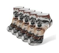 QSMGHKD Trainer Ankle Socks for Mens Womens 5 Pairs,Adorable Schnauzer Printed Breathable Low Cut Running Socks for Casual Walking Hiking,Size 6-8