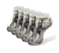 QSMGHKD Trainer Ankle Socks for Mens Womens 5 Pairs,Animals Cute Elephant Printed Breathable Low Cut Running Socks for Casual Walking Hiking,Size 6-8