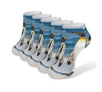 QSMGHKD Trainer Ankle Socks for Mens Womens 5 Pairs,Penguin And Sea Printed Breathable Low Cut Running Socks for Casual Walking Hiking,Size 6-8