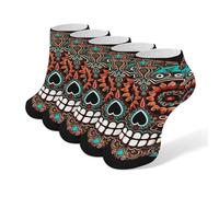 QSMGHKD Trainer Ankle Socks for Mens Womens 5 Pairs,Sugar Skulls Day of The Dead Printed Breathable Low Cut Running Socks for Casual Walking Hiking,Size 6-8