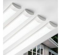 Qsmile 4FT 4 Pack LED Batten Light, PC Body, 32W Cool White 6500K LED Tube Lights, 2500 Lumen, Easy to Install, Indoor, Office, Warehouse, Garage, Basement, Workshop