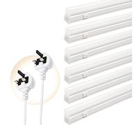 Qsmile LED Batten Lights with UK Plug, 6-Pack 4FT 18W 2000lm Garage Lighting, T5 4000K Workshop Lighting, Connect Up to 6 LED Tube Lights, Office Lighting with On/Off Switch, Light Fixture