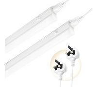 Qsmile T5 LED Under Cabinet Kitchen Lights 2 Pack, 2ft 9W 1035lm 4000K Daylight, Linkable LED Strip Lights with UK Plug & Switches, Connect up to 6 for Cupboard, Wardrobe, Shelf Lighting