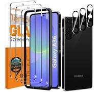 QsmQam 3 Pack Screen Protector for Samsung Galaxy A36 5G + 3 Pack Camera Lens Protector, Ultra HD Tempered Glass, 9H Hardness, Anti Scratch, Easy Installation - Case Friendly