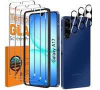 QsmQam 3 Pieces Tempered Glass for Samsung Galaxy A17 4G/5G and 3 Pieces Camera Film, Anti-Scratch Film, 9H Hardness, Bubble Free, Protective Glass for Samsung A17