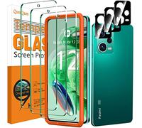 QsmQam Pack of 3 tempered glass protection for Xiaomi Redmi Note 12 5G (incompatible 4G) and 3 camera protection, 9H hardness tempered glass screen protector, anti-scratch, bubble-free
