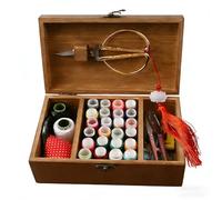 qsms01 Vintage Wooden Sewing Basket Organizer - Sewing Thread & Needle Kit with Zipper Case for Home/Travel Repairs for Mom/Grandma/Girls,A/Premium Edition