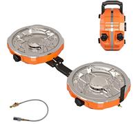 QSMYUYE 2 Burner Camping Stove Gas Portable, Foldable Camping Gas Stove with 20000 BTU Adjustable Burners & Piezo Ignition, for Camping, Picnic Cooking Essentials Gear
