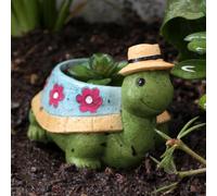 Qsnailfrr Turtle Plant Pot,Resin Flower Turtle Pots with Drainage Hole,Funny Cool Sea Turtle Garden Plant Flower Pots,Gardening Decor Outdoor Garden Cactus Small Flower Pot(green)