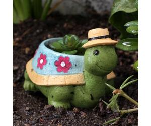 Qsnailfrr Turtle Plant Pot,Resin Flower Turtle Pots with Drainage Hole,Funny Cool Sea Turtle Garden Plant Flower Pots,Gardening Decor Outdoor Garden Cactus Small Flower Pot(green)
