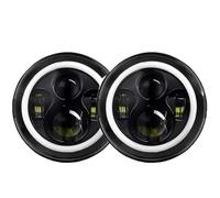 Qsnfda Front Headlight For Land For Rover 90/110 For Defender 7" Black Led Headlight Offroad H4 7inch Led Headlight Angel Eyes Car Accessories Car Head light(A 60W Headlight)