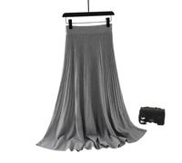 QSPGONA Womens Maxi Knitted Skirt Winter Flared Pencil Pleated Elasticated Flattering Knitwear Skirts Grey