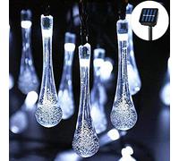 QSPORTPEAK Solar Water Drop Fairy Lights,50LED 24Ft/7m Solar String Lights,8 Mode Solar Teardrop Twinkle Lights,Decorative Lights for Garden Wedding Patio Yard Home Party Christmas(White)