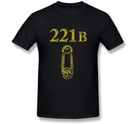 QSQLZ by Men's 221B Baker Street Door Summer Round Neck T Shirt Black