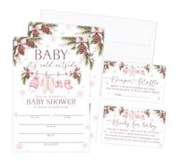 Qssfdgg Baby it's Cold Outside Pink Clothesline Baby Shower Invitations Set | 25 Christmas Winter Invites With Envelopes for Gender Reveal Babies Announcement, New Born Babies Shower Party Supplies -12