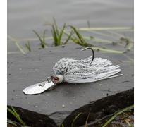 QSTDGVPW Jig Chatter Artificial Bait Vibrating Weedless Stainless Steel Bladed Silicone Skirt Realistic Eyes Suitable for Anglers Bass Recreational Fishing, Blue White, 12G