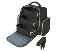 QSTDGVPW Nail Polish Organizer Case with 3 Removable Portable Manicure Tools Storage Bag Holds 72 Bottles Oxford Cloth Suitable for Manicurist Travel H, Black