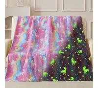 QSTEHEML Glow in The Dark Unicorn Throw Blanket for Boys Girls, Luminous Rainbow Blanket Birthday for Toddler Kids, Cozy Soft Fluffy Flannel Fleece Nap Sleep Blankets, 50" x 60"