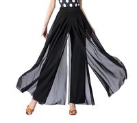 Qsuccua Women Latin Dance Pants Modern Dance Practice Wear Long Slit Ballroom Dance Elastic Waist Women's Pants, Black, M