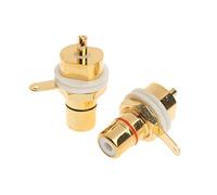 Qsvbeeqj 2 Pcs CMC Gold Plated Copper Female Phono Panel Mount Chassis Connector Banana Cable Connector Plug Screw Solder Bucket Adapter Socket Cord Pigtail Cable Bulkhead Panel Female