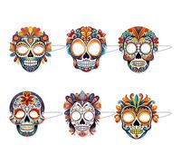 Qsvbeeqj 6Pcs Scary Day Of The Dead Skull Adult Cosplays Masquerade Props Halloween Party Prop Mexicans Costume Halloween Paper Costume Prop Day Of The Dead Skeleton Mexicans Holiday Funny Dress