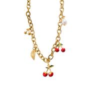 [Qsvbeeqj] Adjustable Fruit Inspired Cherry Strawberry Necklace Vibrant Red Pendant Potential Steel Chain Jewelry Red Fruit Jewelry, Free Size, As described, No Gemstone
