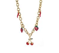 [Qsvbeeqj] Adjustable Fruit Inspired Cherry Strawberry Necklace Vibrant Red Pendant Potential Steel Chain Jewelry Red Fruit Jewelry, Free Size, As described, No Gemstone