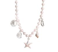 [Qsvbeeqj] Adjustable length sea theme necklace with sparkling starfish pendant and pearl like shimmer starfish pendant and pearl like fashion lover imitation pearl detail, フリーサイズ, As described, No