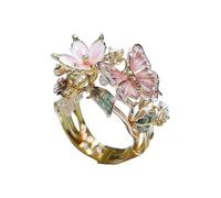 [Qsvbeeqj] Alloy butterfly shaped ring features colorful drip oil effect, comfortable wear-resisting and elegant symbolic. Colorful Ring
