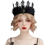 Qsvbeeqj Black Queen Crown Goth Crown Witch Headpiece Black Queen Tiaras Goth Headband Gothi Halloween Witch Headpiece