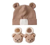 Qsvbeeqj Breathable Ear Pattern Baby Hat and Socks Elastic Cotton Polyester Mix Gentle On Sensitive Skin for Infants Hospital Photoshoot Baby Essential Khaki